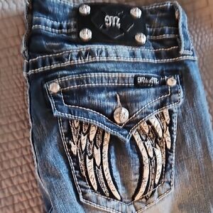 Miss Me Stylish Blue Embellished Women's Jeans 29 Sognature Boot